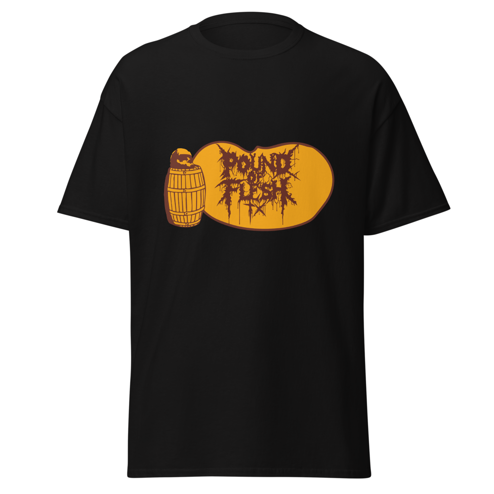 Cracker Barrel Pound Of Flesh TX design on a black shirt. 